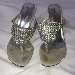 Silver rhinestone heels